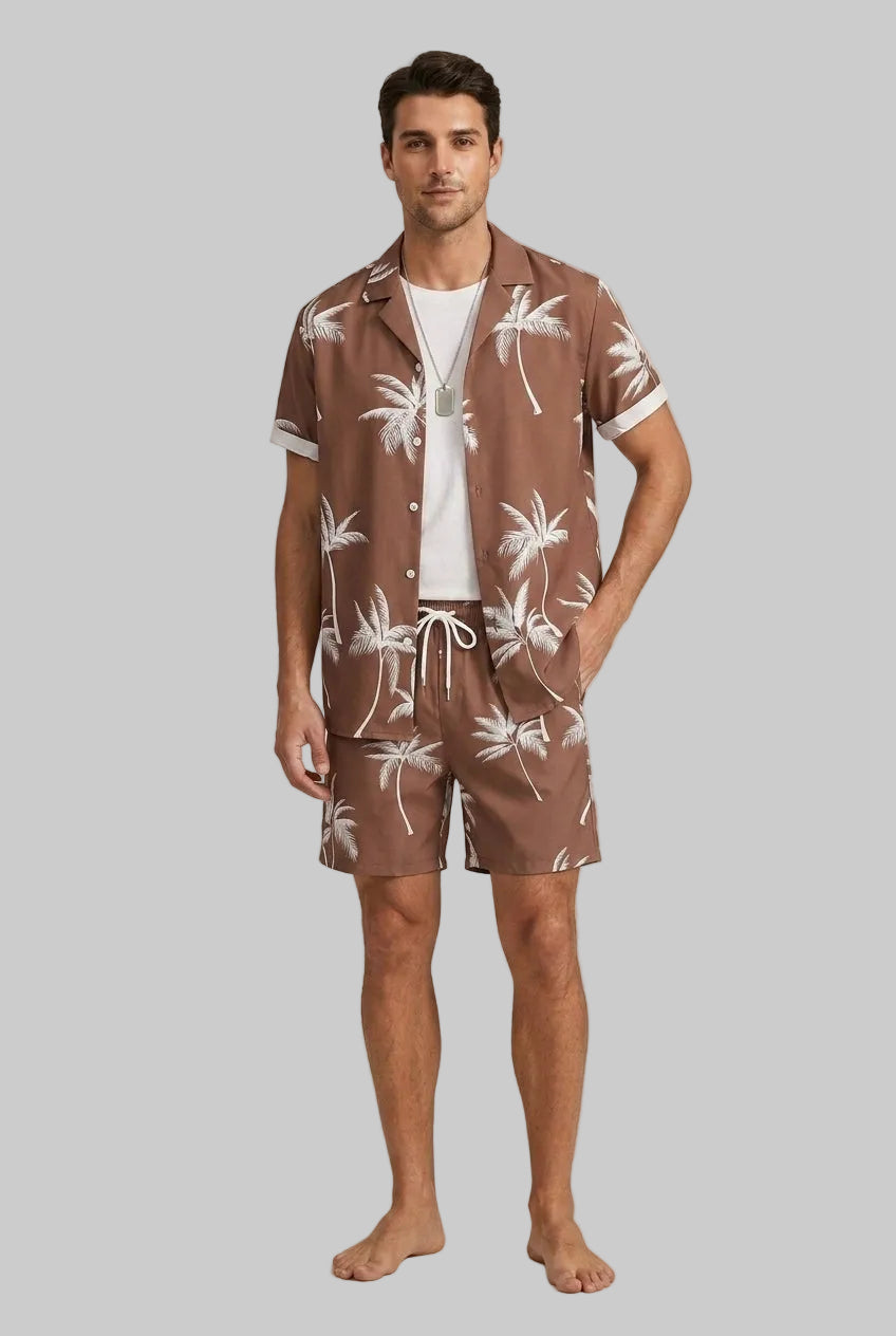 Men's Two-Piece Shirt and Shorts Set – Palm Print
