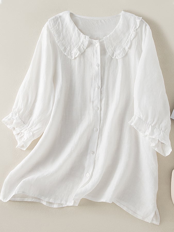 Women's Ruffle Collar Blouse – Half Sleeve Button-Front