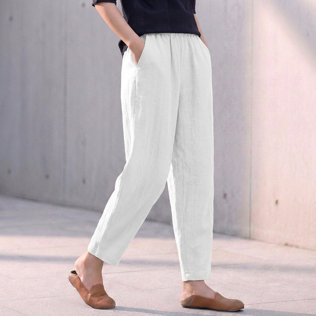 Women's Linen-Blend Pants – Tapered Ankle Length