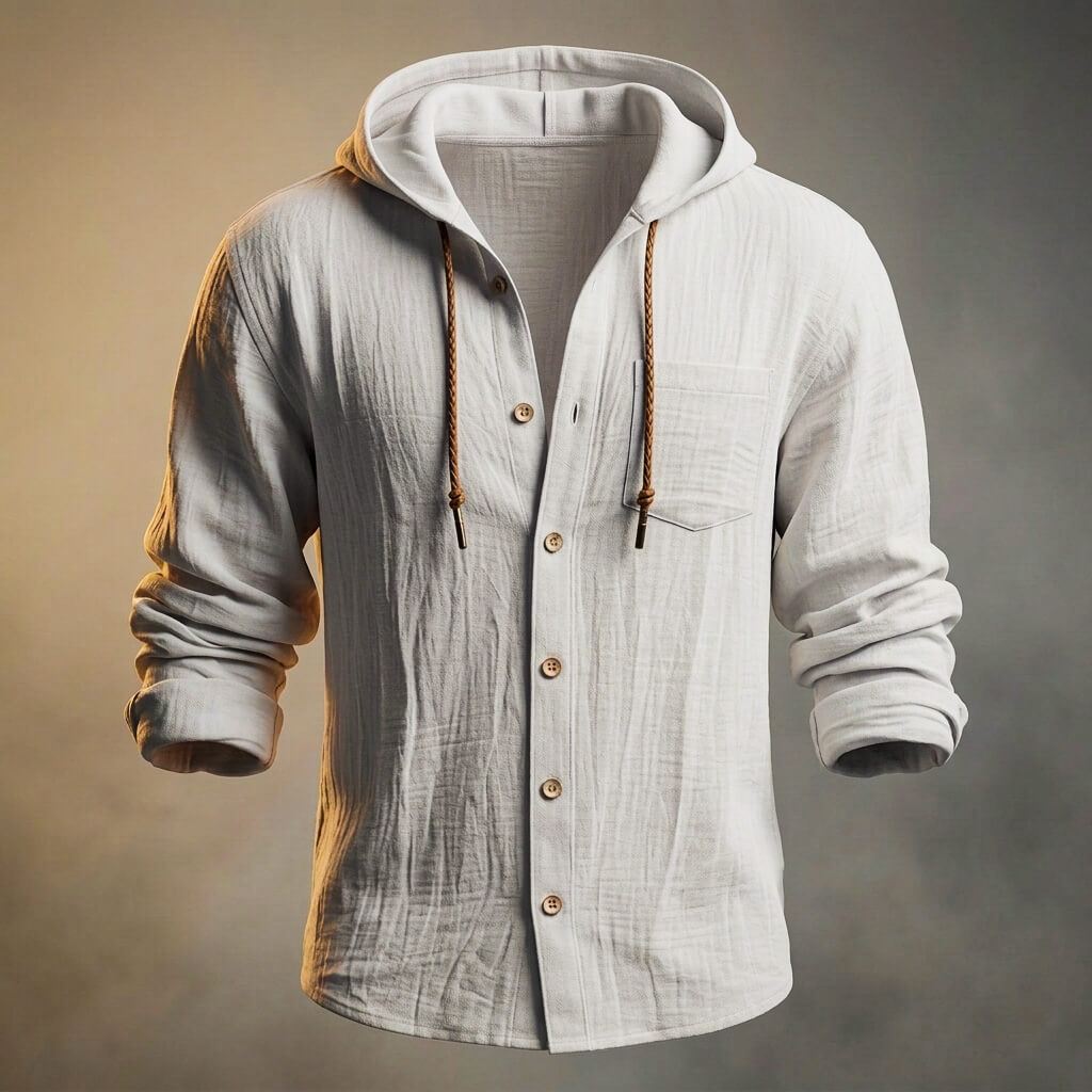 Men's Cotton-Linen Hooded Jacket – Lightweight Button Front