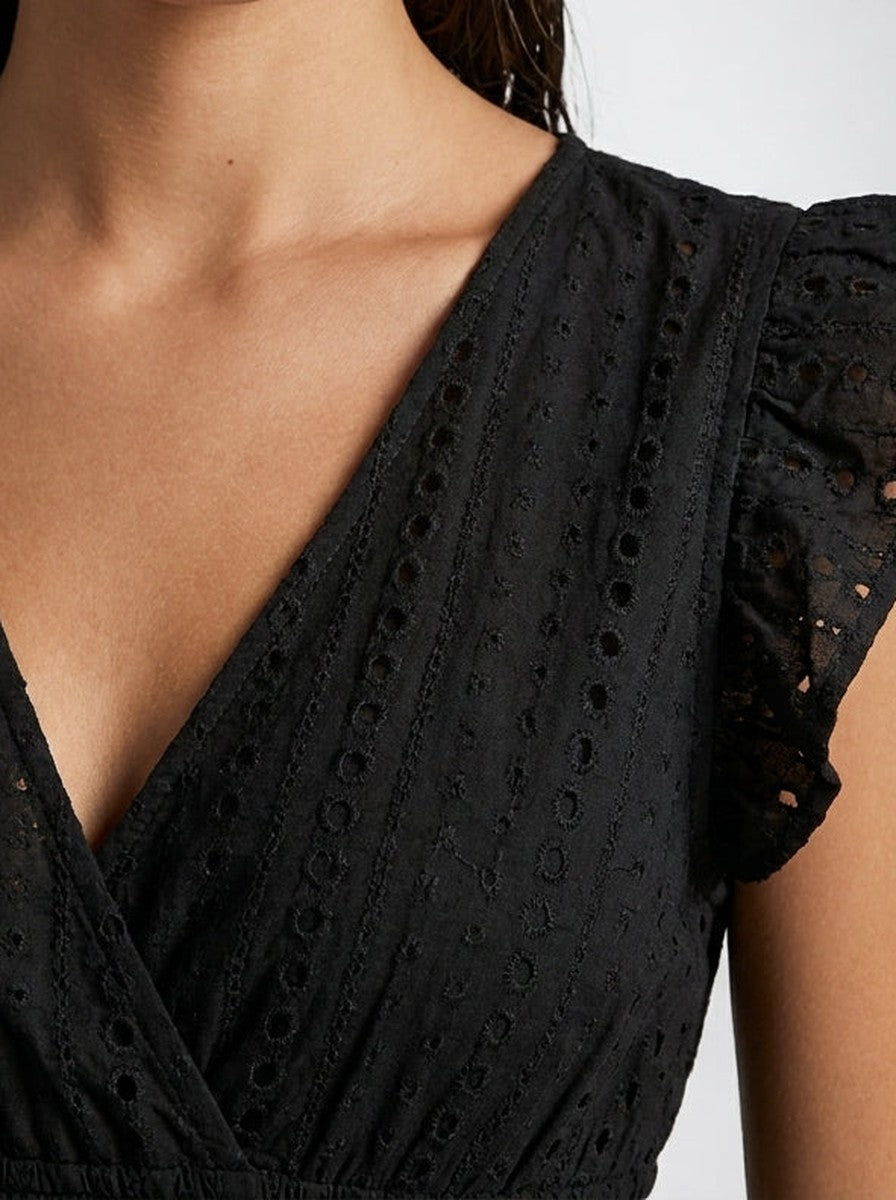 Women's Eyelet Midi Dress – Surplice Neck Ruffle Sleeve