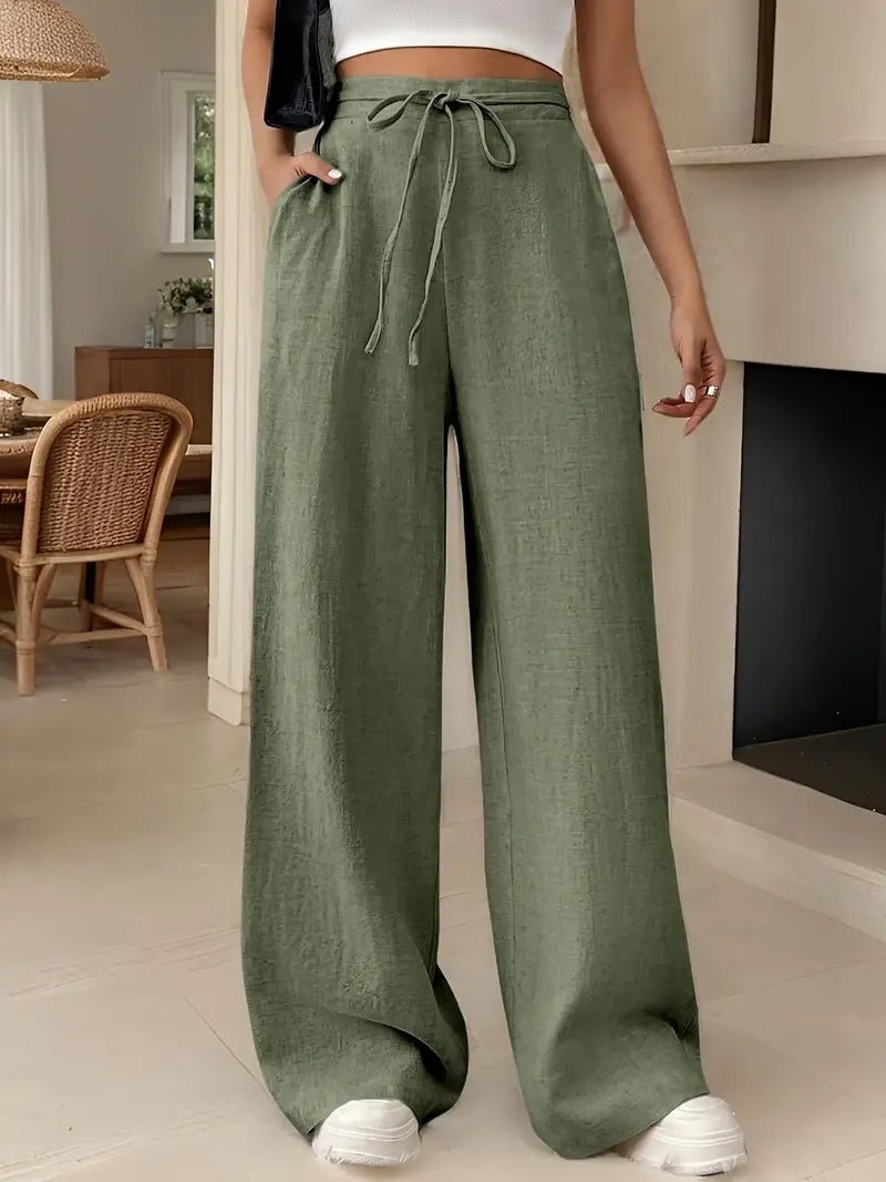 Women's Wide-Leg Cotton Pants – High-Rise Drawstring Waist