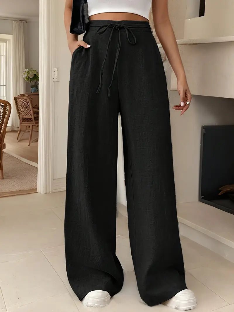 Women's Wide-Leg Cotton Pants – High-Rise Drawstring Waist