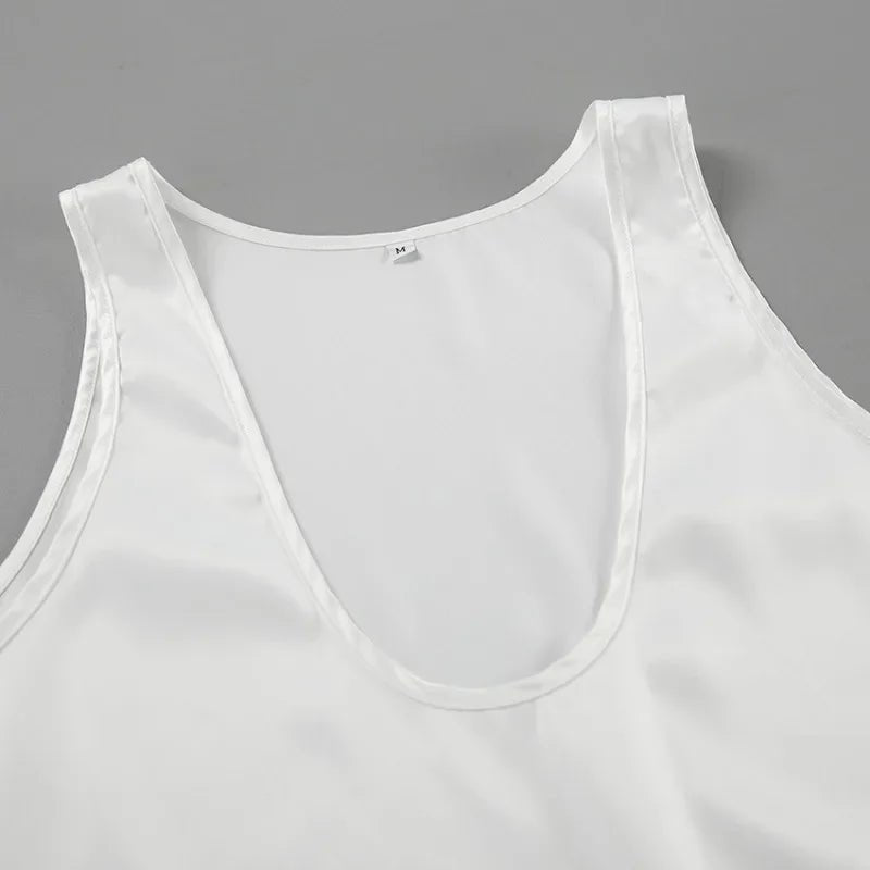 Women's Satin Tank Top – Plunging U-Neck Relaxed Fit