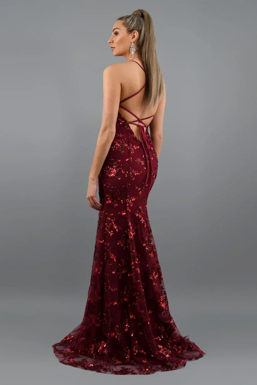 Women's Sequin Maxi Dress – Open Back Mermaid Hem