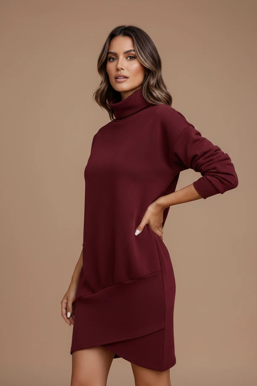 Women's High Neck Mini Dress – Asymmetric Hem