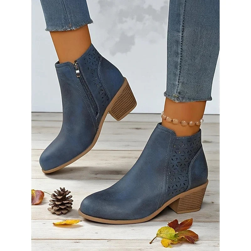Women's Ankle Boot – Cutout Detail Block Heel