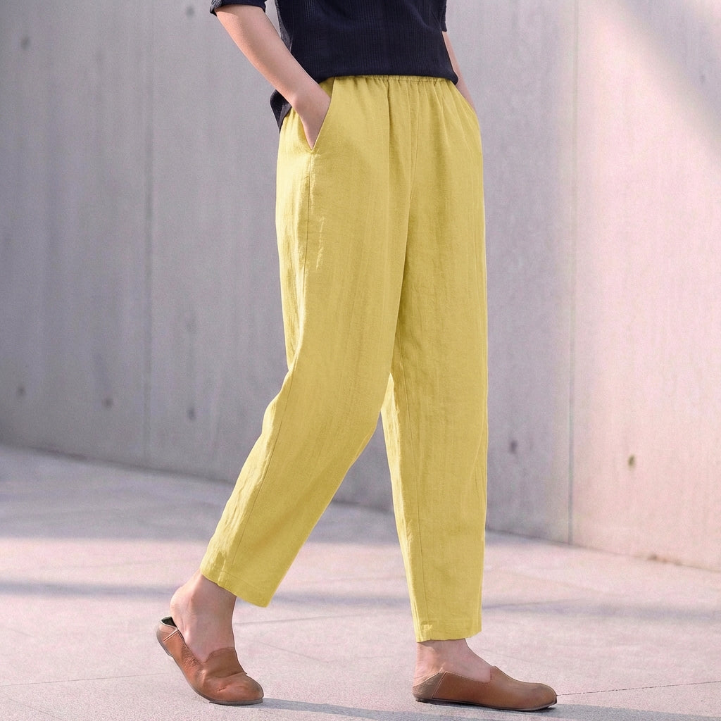 Women's Linen-Blend Pants – Tapered Ankle Length