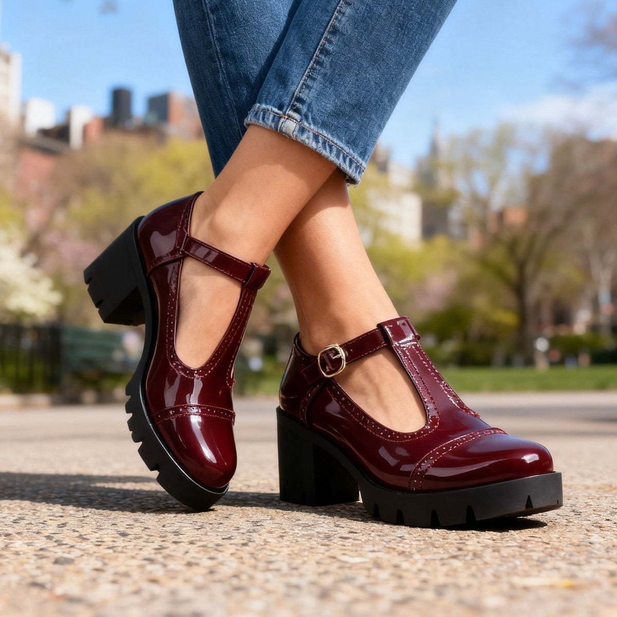 Women's T-Strap Mary Jane Heel – Retro Block Heel