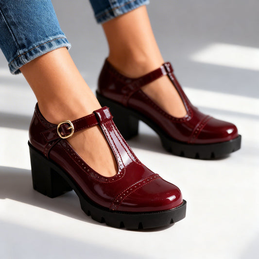 Women's T-Strap Mary Jane Heel – Retro Block Heel