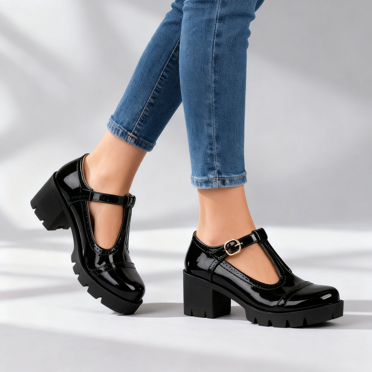 Women's T-Strap Mary Jane Heel – Retro Block Heel