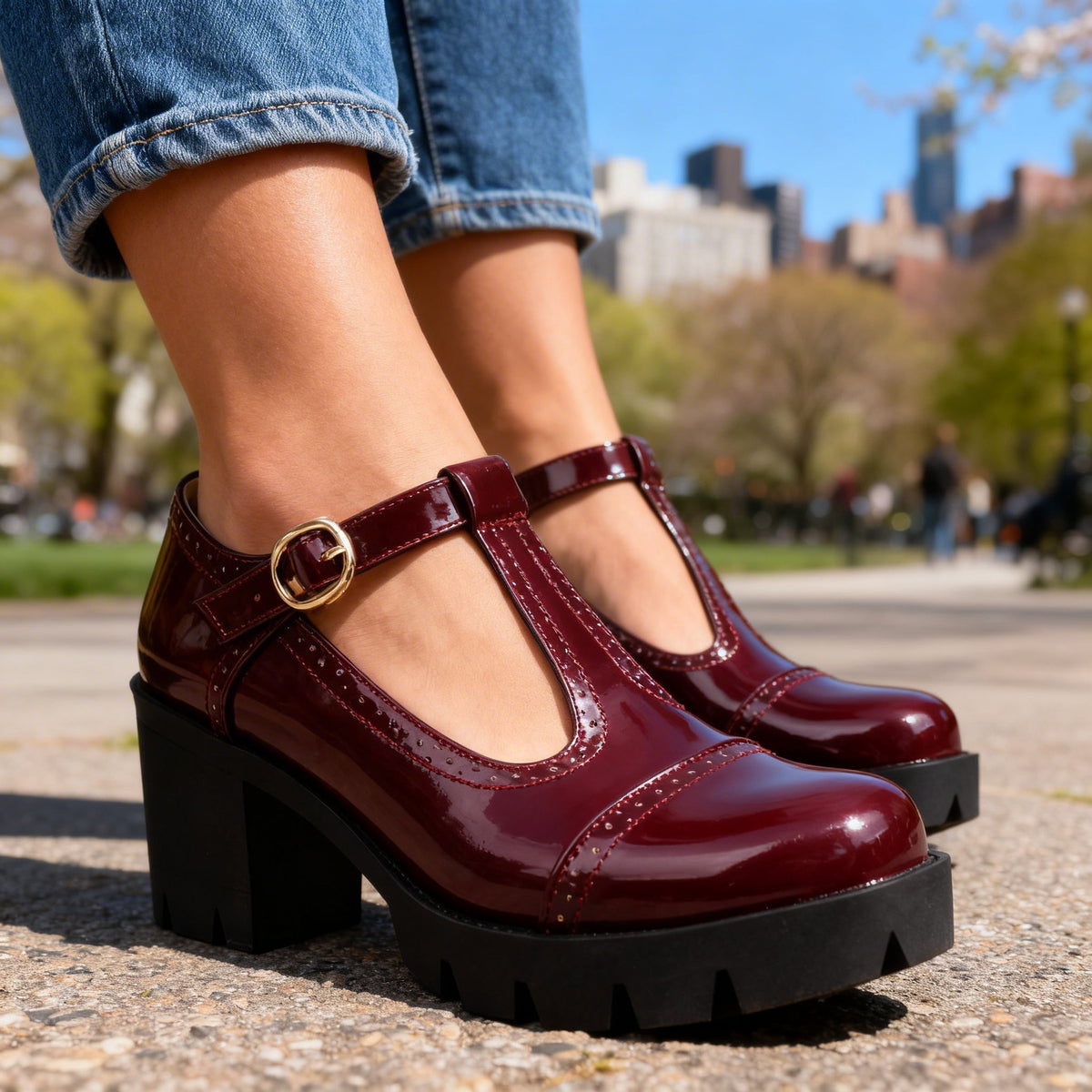 Women's T-Strap Mary Jane Heel – Retro Block Heel